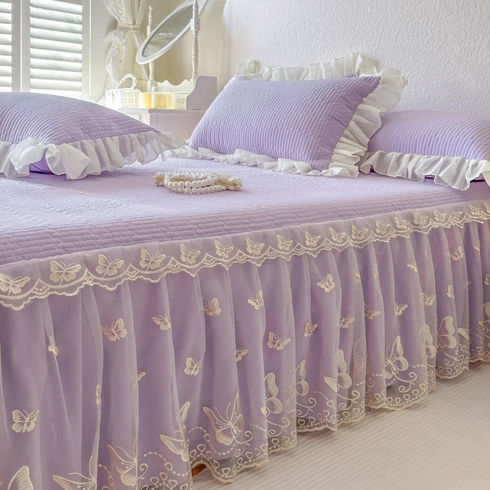 91家纺网 家纺一手货源 找家纺 瑞宝 2026新款泡芙棉花边床裙四件套-米兰系列 米兰-紫色