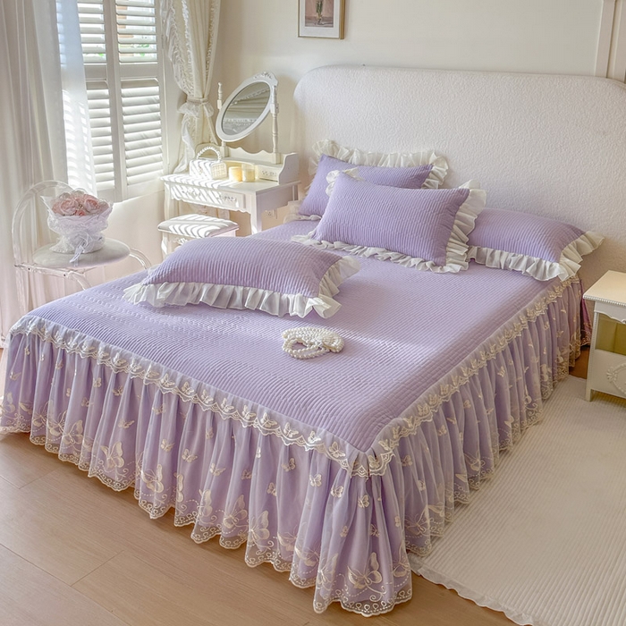 91家纺网 家纺一手货源 找家纺 瑞宝 2026新款泡芙棉花边床裙四件套-米兰系列 米兰-紫色
