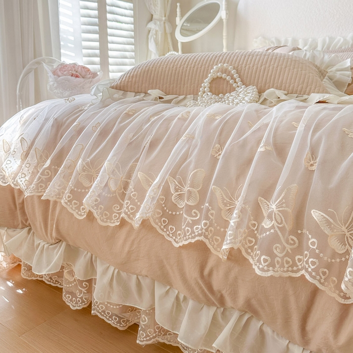 91家纺网 家纺一手货源 找家纺 瑞宝 2026新款泡芙棉花边床裙四件套-米兰系列 米兰-奶咖