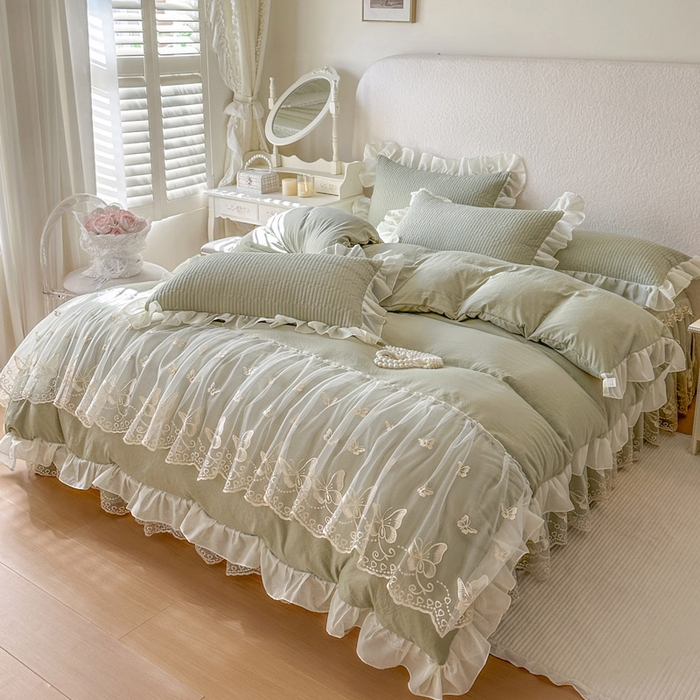 91家纺网 家纺一手货源 找家纺 （总）瑞宝 2026新款泡芙棉花边床裙三件套-米兰系列