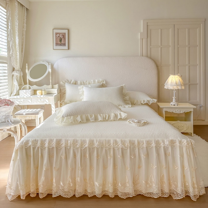 瑞宝 2026新款泡芙棉花边床裙三件套-米兰系列 米兰-高级米