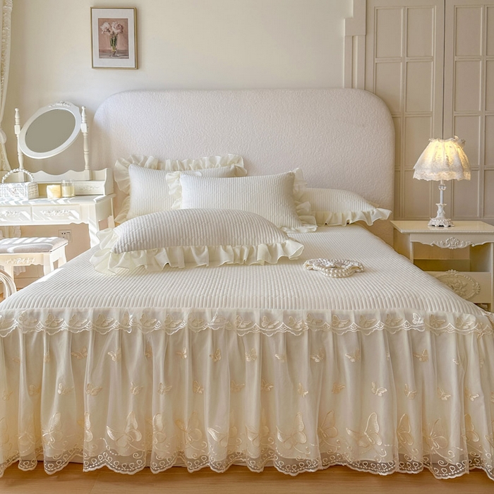 91家纺网 家纺一手货源 找家纺 瑞宝 2026新款泡芙棉花边床裙三件套-米兰系列 米兰-高级米