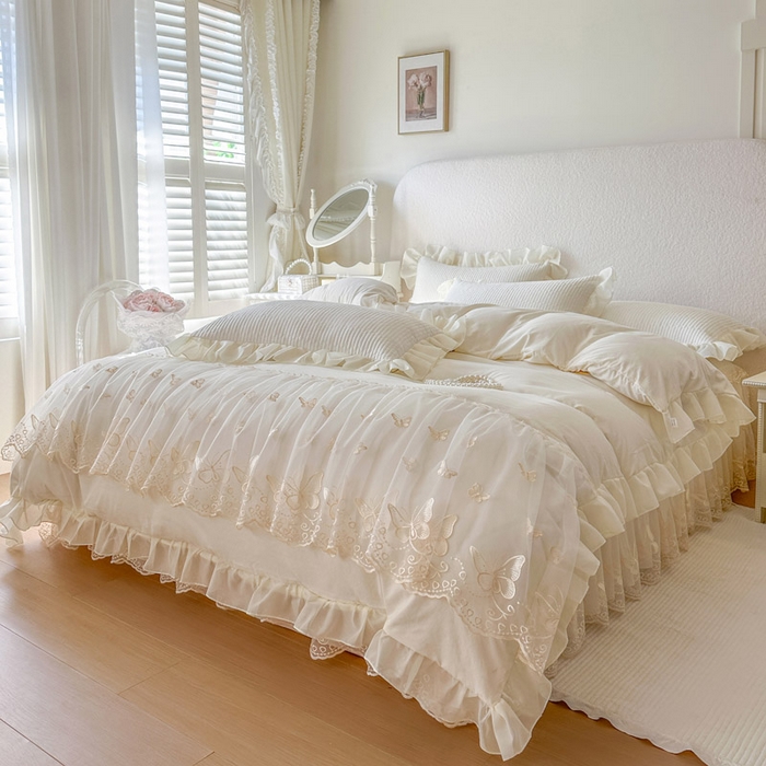 91家纺网 家纺一手货源 找家纺 瑞宝 2026新款泡芙棉花边床裙三件套-米兰系列 米兰-高级米