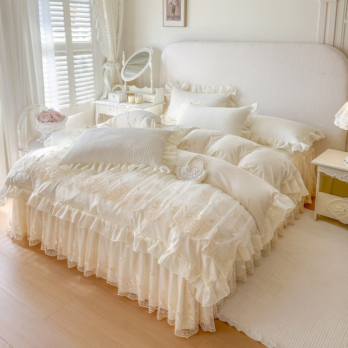 91家纺网 家纺一手货源 找家纺 瑞宝 2026新款泡芙棉花边床裙三件套-米兰系列 米兰-高级米