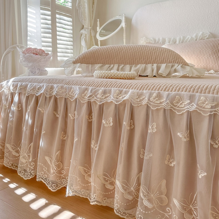 91家纺网 家纺一手货源 找家纺 瑞宝 2026新款泡芙棉花边床裙三件套-米兰系列 米兰-奶咖