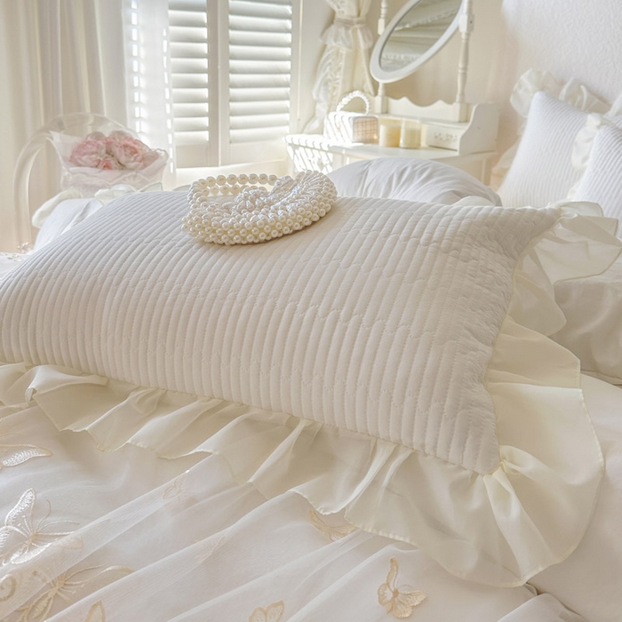 91家纺网 家纺一手货源 找家纺 瑞宝 2026新款泡芙棉花边床裙三件套-米兰系列 米兰-柔白