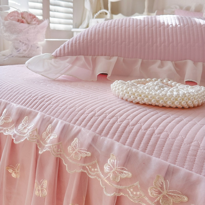 91家纺网 家纺一手货源 找家纺 瑞宝 2026新款泡芙棉花边床裙三件套-米兰系列 米兰-粉樱