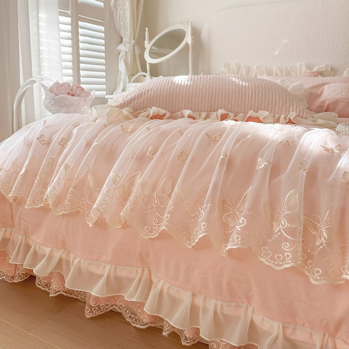 91家纺网 家纺一手货源 找家纺 瑞宝 2026新款泡芙棉花边床裙三件套-米兰系列 米兰-玉色