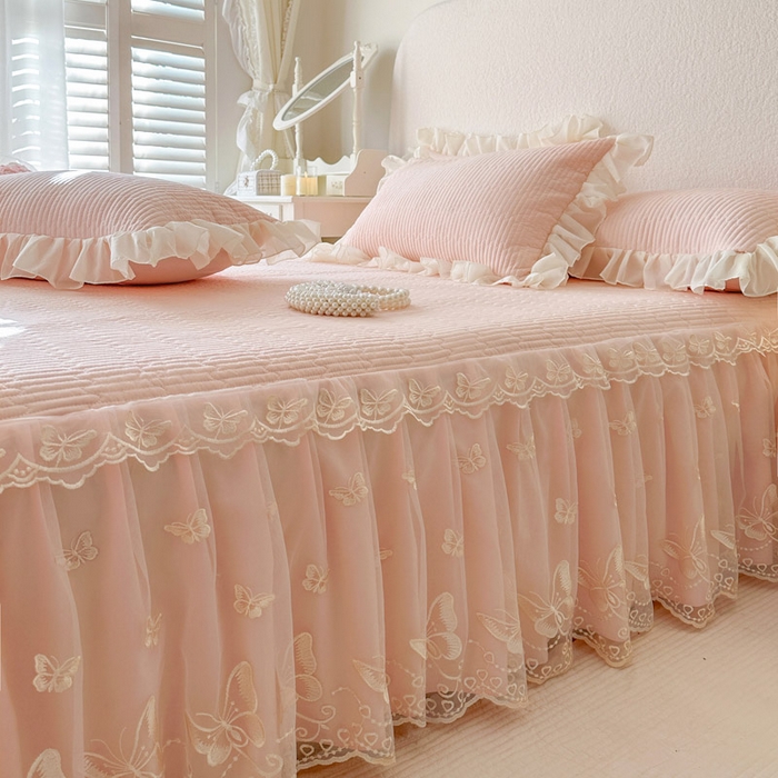 91家纺网 家纺一手货源 找家纺 瑞宝 2026新款泡芙棉花边床裙三件套-米兰系列 米兰-玉色