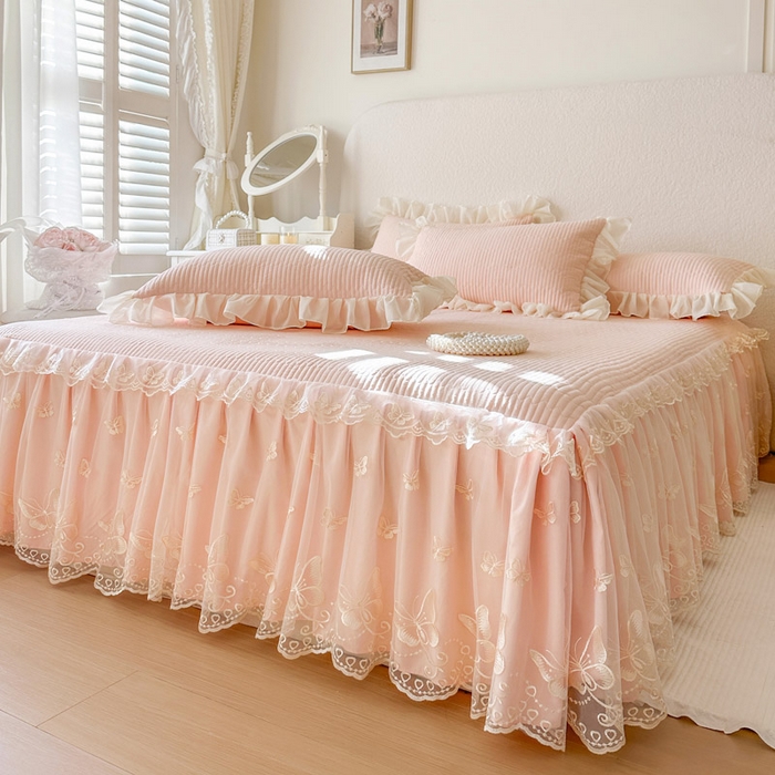 91家纺网 家纺一手货源 找家纺 瑞宝 2026新款泡芙棉花边床裙三件套-米兰系列 米兰-玉色