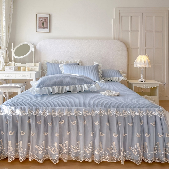 91家纺网 家纺一手货源 找家纺 瑞宝 2026新款泡芙棉花边床裙三件套-米兰系列 米兰-天蓝