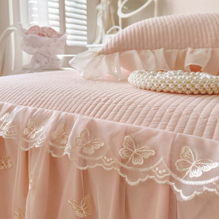 91家纺网 家纺一手货源 找家纺 瑞宝 2026新款泡芙棉花边床裙三件套-米兰系列 米兰-玉色