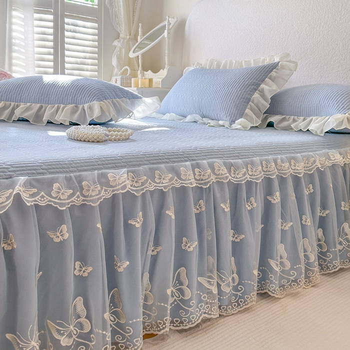 91家纺网 家纺一手货源 找家纺 瑞宝 2026新款泡芙棉花边床裙三件套-米兰系列 米兰-天蓝