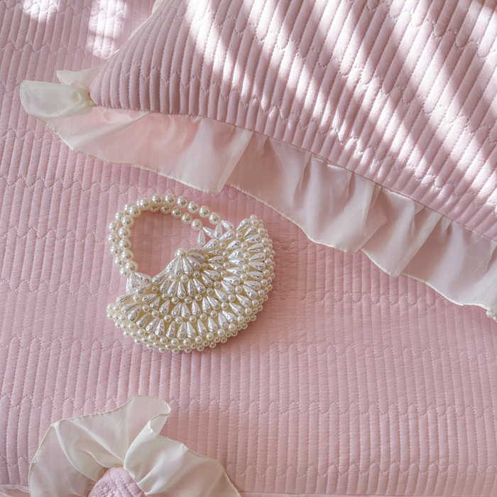 91家纺网 家纺一手货源 找家纺 瑞宝 2026新款泡芙棉花边床裙三件套-米兰系列 米兰-粉樱