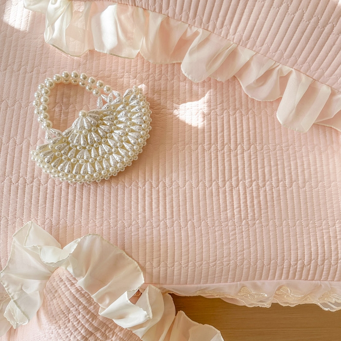 91家纺网 家纺一手货源 找家纺 瑞宝 2026新款泡芙棉花边床裙三件套-米兰系列 米兰-玉色