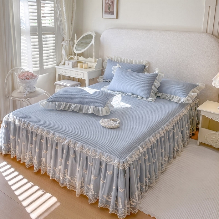 91家纺网 家纺一手货源 找家纺 瑞宝 2026新款泡芙棉花边床裙三件套-米兰系列 米兰-天蓝