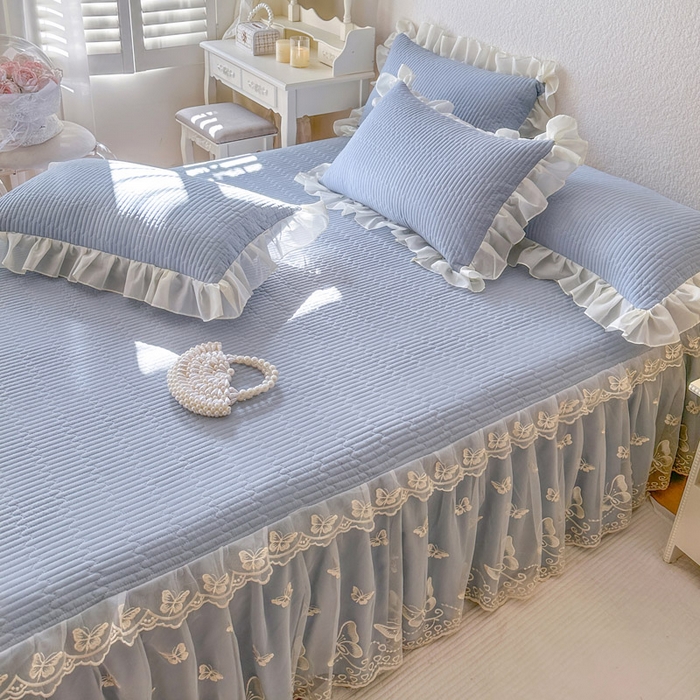 91家纺网 家纺一手货源 找家纺 瑞宝 2026新款泡芙棉花边床裙三件套-米兰系列 米兰-天蓝