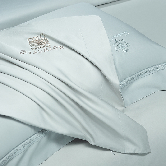 91家纺网 家纺一手货源 找家纺 诗黛尔 2026春夏新款长绒棉刺绣 克罗星系列 克罗星-极光蓝