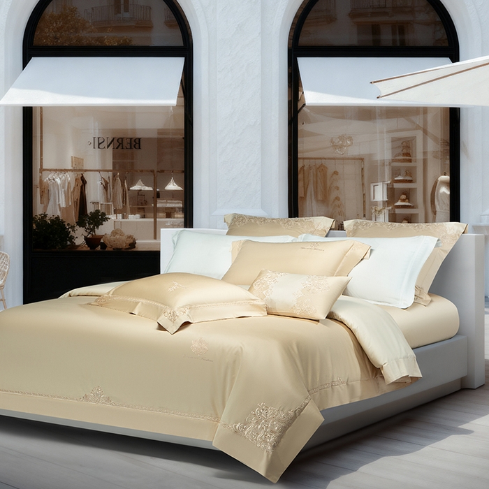 91家纺网 家纺一手货源 找家纺 诗黛尔 2026春夏新款长绒棉刺绣 克罗星系列 克罗星-卡其色