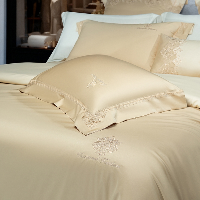 91家纺网 家纺一手货源 找家纺 诗黛尔 2026春夏新款长绒棉刺绣 克罗星系列 克罗星-卡其色