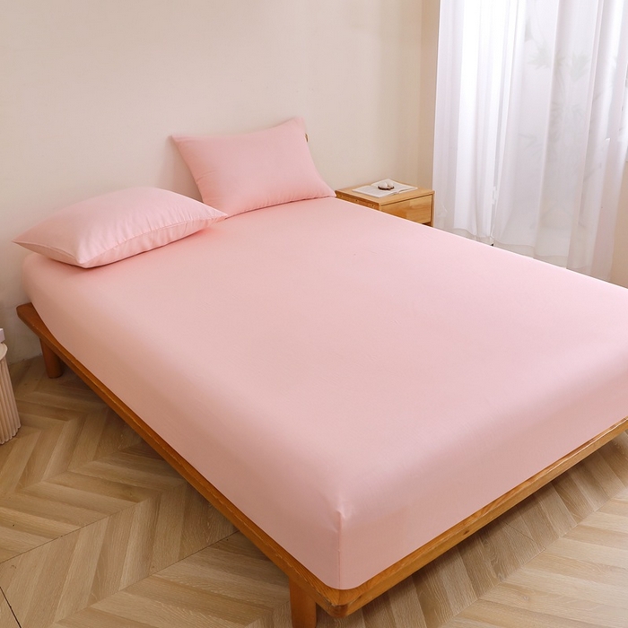 91家纺网 家纺一手货源 找家纺 晶缦家纺 2026新款纯棉纯色A类全棉双层纱单品床笠床笠单件单床笠（水洗预处理）-觅琳系列 觅琳-暮云粉