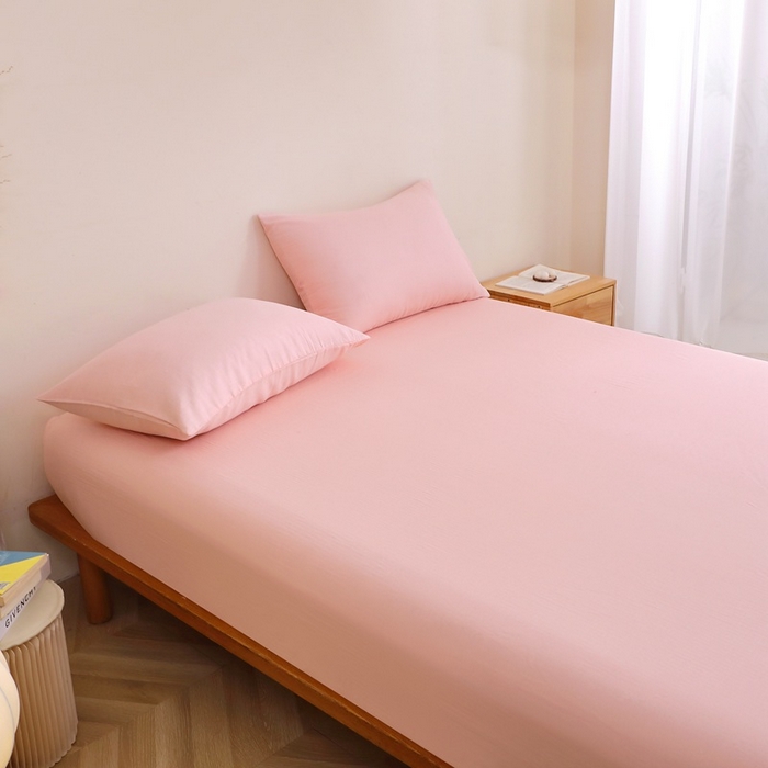 91家纺网 家纺一手货源 找家纺 晶缦家纺 2026新款纯棉纯色A类全棉双层纱单品床笠床笠单件单床笠（水洗预处理）-觅琳系列 觅琳-暮云粉