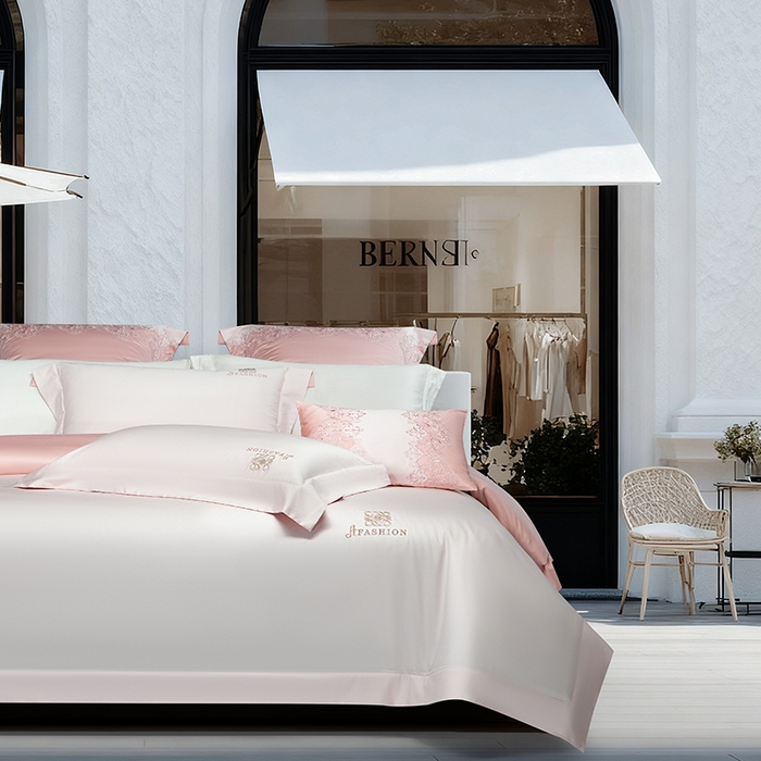 91家纺网 家纺一手货源 找家纺 诗黛尔 2026春夏新款长绒棉刺绣 克罗星系列 克罗星-落樱粉