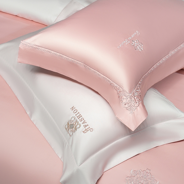 91家纺网 家纺一手货源 找家纺 诗黛尔 2026春夏新款长绒棉刺绣 克罗星系列 克罗星-落樱粉