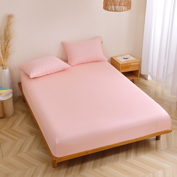 91家纺网 家纺一手货源 找家纺 晶缦家纺 2026新款纯棉纯色A类全棉双层纱单品床笠床笠单件单床笠（水洗预处理）-觅琳系列 觅琳-暮云粉