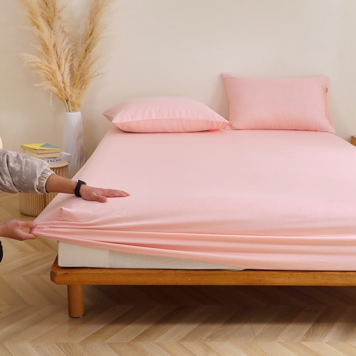 91家纺网 家纺一手货源 找家纺 晶缦家纺 2026新款纯棉纯色A类全棉双层纱单品床笠床笠单件单床笠（水洗预处理）-觅琳系列 觅琳-暮云粉