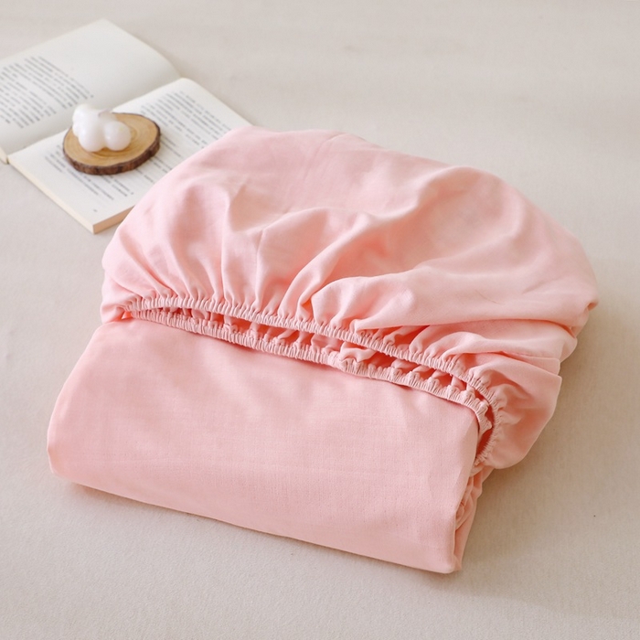 91家纺网 家纺一手货源 找家纺 晶缦家纺 2026新款纯棉纯色A类全棉双层纱单品床笠床笠单件单床笠（水洗预处理）-觅琳系列 觅琳-暮云粉