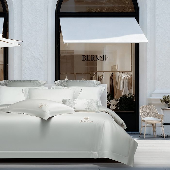 91家纺网 家纺一手货源 找家纺 诗黛尔 2026春夏新款长绒棉刺绣 克罗星系列 克罗星-绅士灰