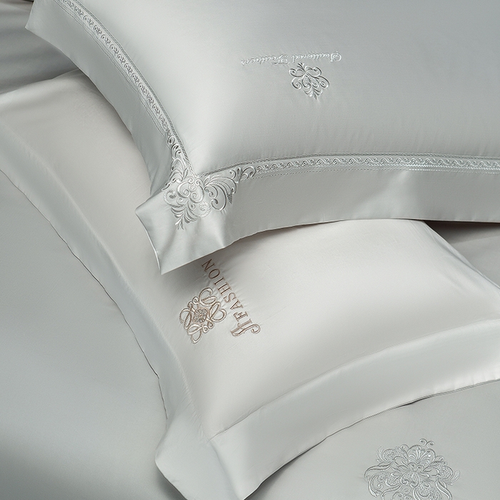 91家纺网 家纺一手货源 找家纺 诗黛尔 2026春夏新款长绒棉刺绣 克罗星系列 克罗星-绅士灰