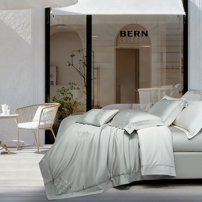 91家纺网 家纺一手货源 找家纺 诗黛尔 2026春夏新款长绒棉刺绣 克罗星系列 克罗星-绅士灰