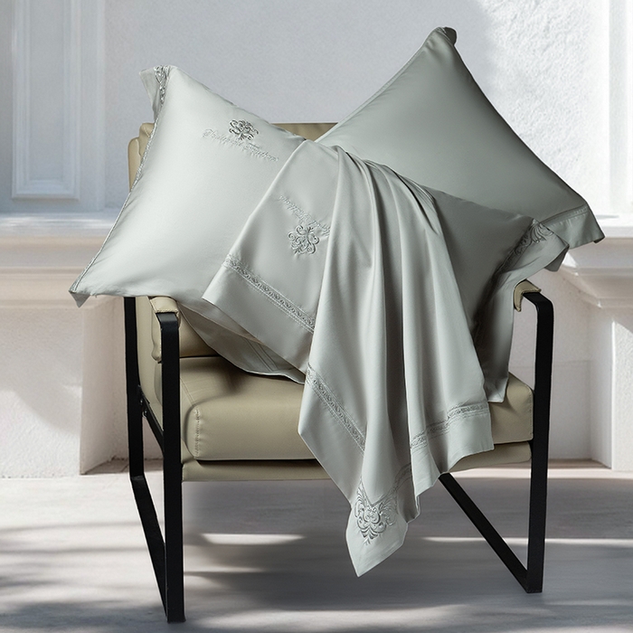 91家纺网 家纺一手货源 找家纺 诗黛尔 2026春夏新款长绒棉刺绣 克罗星系列 克罗星-绅士灰