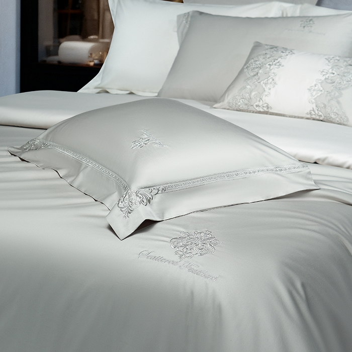 91家纺网 家纺一手货源 找家纺 诗黛尔 2026春夏新款长绒棉刺绣 克罗星系列 克罗星-绅士灰