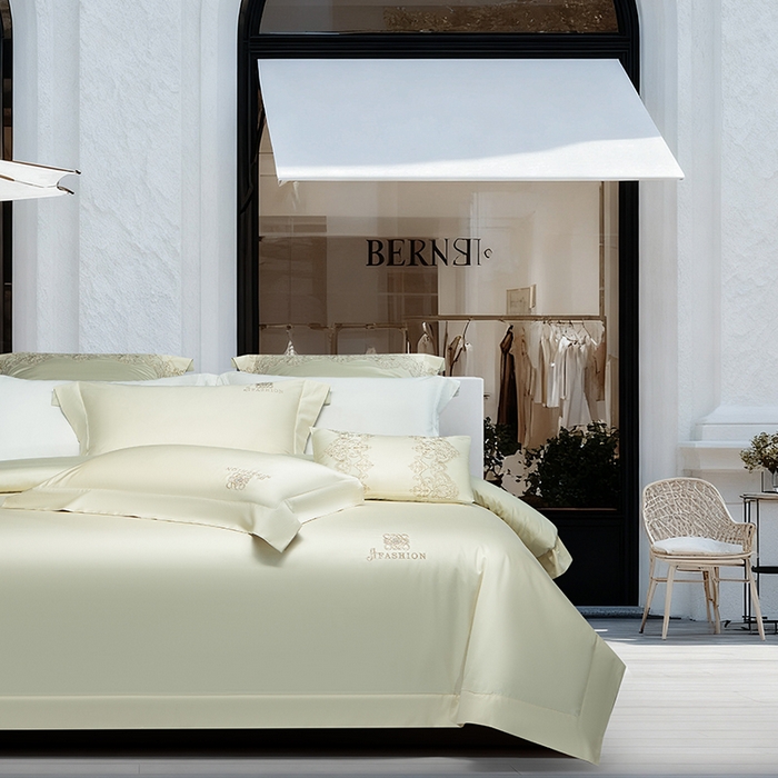 91家纺网 家纺一手货源 找家纺 诗黛尔 2026春夏新款长绒棉刺绣 克罗星系列 克罗星-油果绿