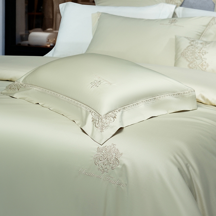 91家纺网 家纺一手货源 找家纺 诗黛尔 2026春夏新款长绒棉刺绣 克罗星系列 克罗星-油果绿