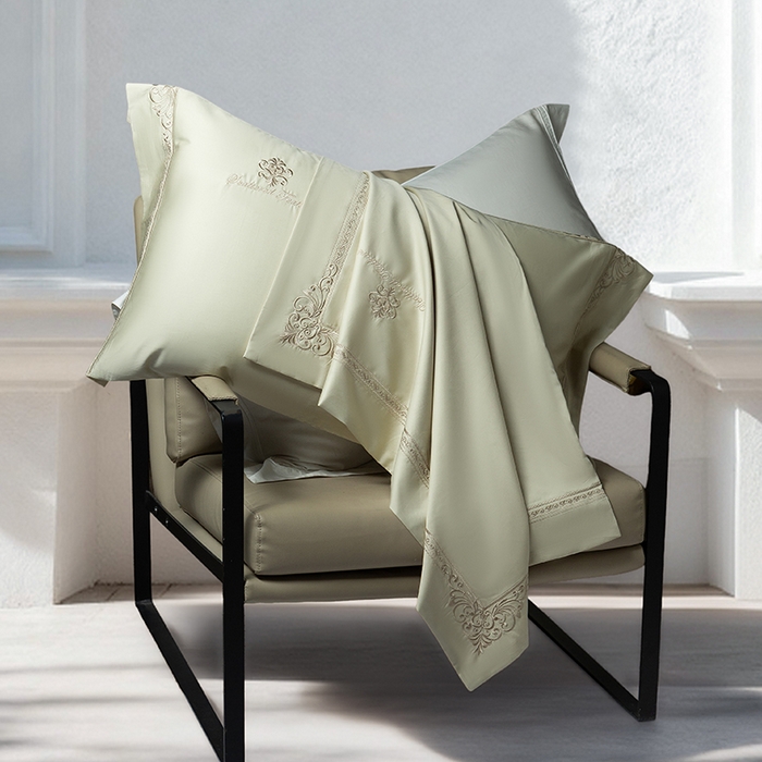 91家纺网 家纺一手货源 找家纺 诗黛尔 2026春夏新款长绒棉刺绣 克罗星系列 克罗星-油果绿