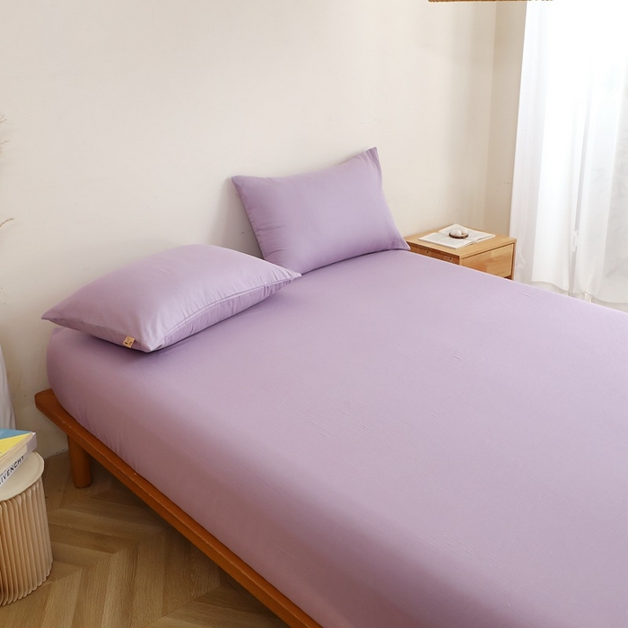 91家纺网 家纺一手货源 找家纺 晶缦家纺 2026新款纯棉纯色A类全棉双层纱单品床笠床笠单件单床笠（水洗预处理）-觅琳系列 觅琳-木槿紫