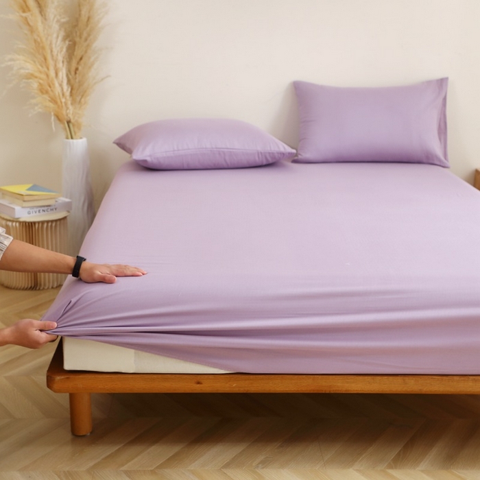 91家纺网 家纺一手货源 找家纺 晶缦家纺 2026新款纯棉纯色A类全棉双层纱单品床笠床笠单件单床笠（水洗预处理）-觅琳系列 觅琳-木槿紫