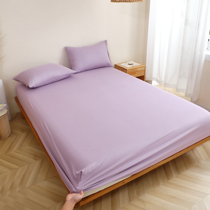 91家纺网 家纺一手货源 找家纺 晶缦家纺 2026新款纯棉纯色A类全棉双层纱单品床笠床笠单件单床笠（水洗预处理）-觅琳系列 觅琳-木槿紫