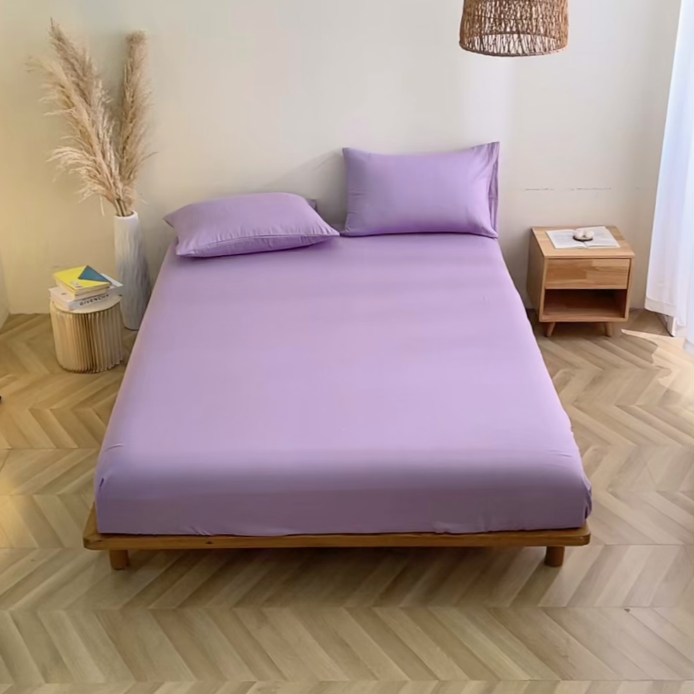 91家纺网 家纺一手货源 找家纺 晶缦家纺 2026新款纯棉纯色A类全棉双层纱单品床笠床笠单件单床笠（水洗预处理）-觅琳系列 觅琳-木槿紫