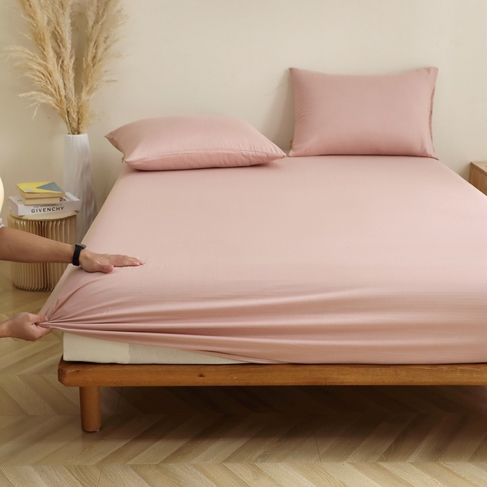 91家纺网 家纺一手货源 找家纺 晶缦家纺 2026新款纯棉纯色A类全棉双层纱单品床笠床笠单件单床笠（水洗预处理）-觅琳系列 觅琳-海天霞