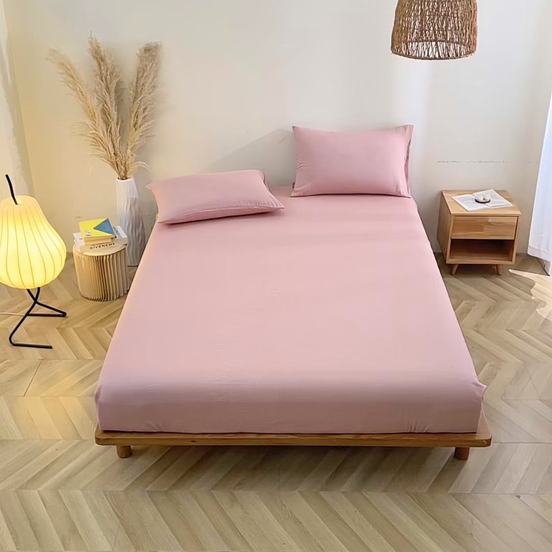 91家纺网 家纺一手货源 找家纺 晶缦家纺 2026新款纯棉纯色A类全棉双层纱单品床笠床笠单件单床笠（水洗预处理）-觅琳系列 觅琳-海天霞