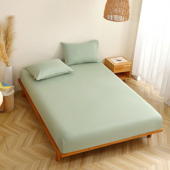 91家纺网 家纺一手货源 找家纺 晶缦家纺 2026新款纯棉纯色A类全棉双层纱单品床笠床笠单件单床笠（水洗预处理）-觅琳系列 觅琳-嫩荷绿