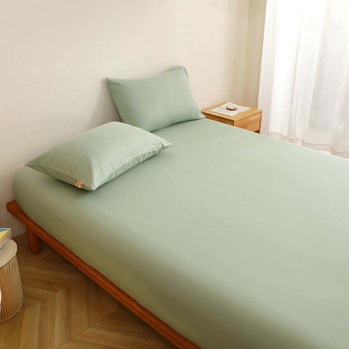 91家纺网 家纺一手货源 找家纺 晶缦家纺 2026新款纯棉纯色A类全棉双层纱单品床笠床笠单件单床笠（水洗预处理）-觅琳系列 觅琳-嫩荷绿