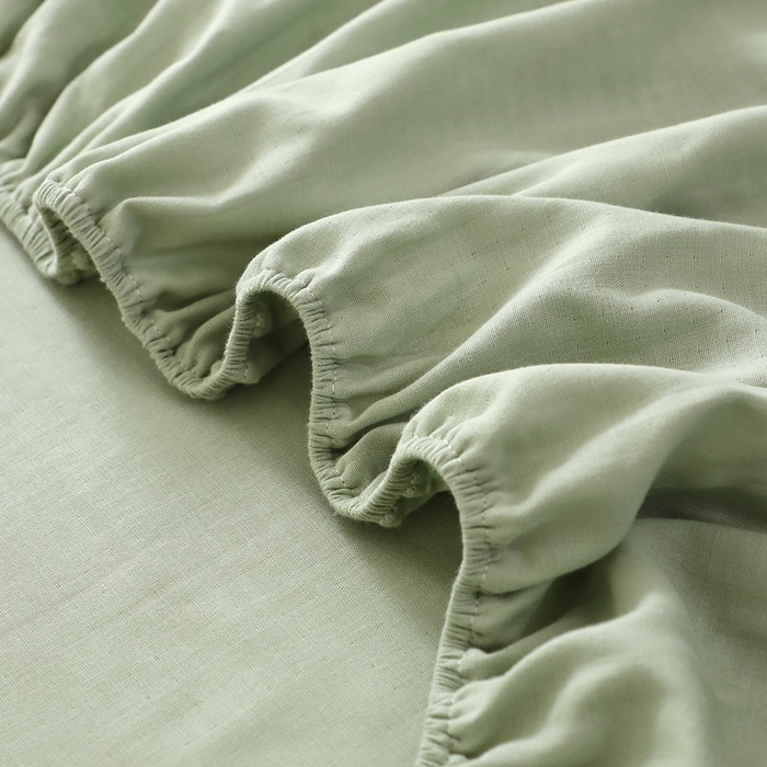 91家纺网 家纺一手货源 找家纺 晶缦家纺 2026新款纯棉纯色A类全棉双层纱单品床笠床笠单件单床笠（水洗预处理）-觅琳系列 觅琳-嫩荷绿