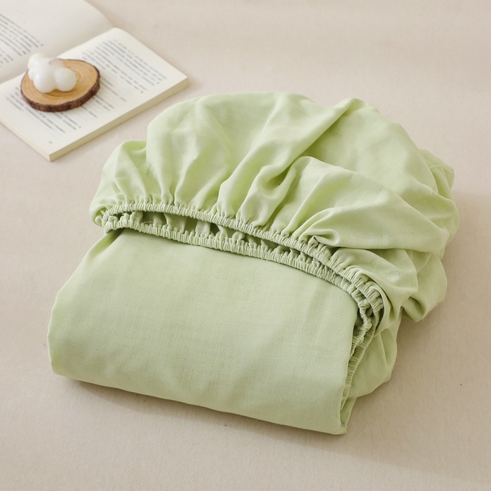 91家纺网 家纺一手货源 找家纺 晶缦家纺 2026新款纯棉纯色A类全棉双层纱单品床笠床笠单件单床笠（水洗预处理）-觅琳系列 觅琳-浅春绿