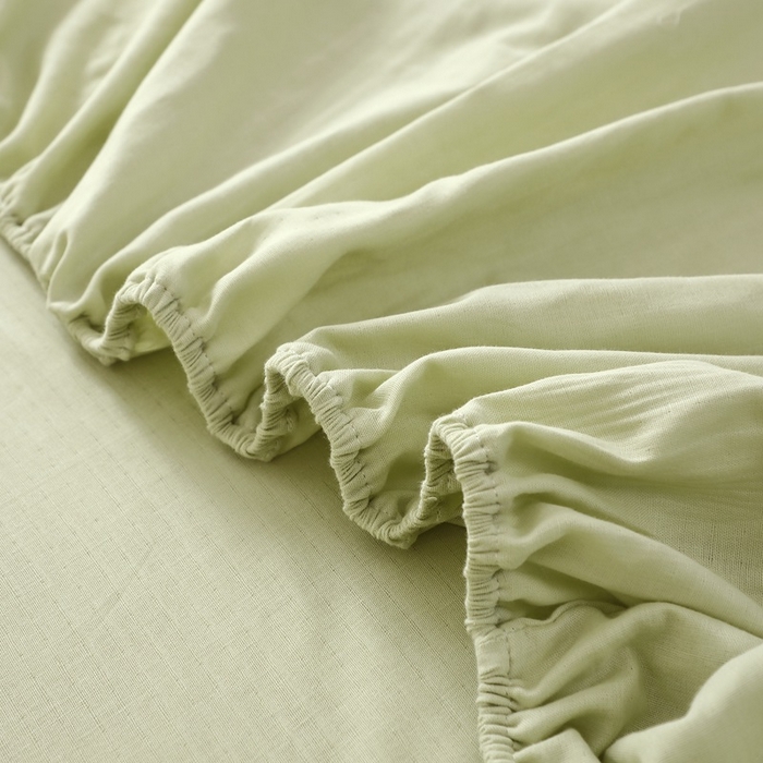 91家纺网 家纺一手货源 找家纺 晶缦家纺 2026新款纯棉纯色A类全棉双层纱单品床笠床笠单件单床笠（水洗预处理）-觅琳系列 觅琳-浅春绿